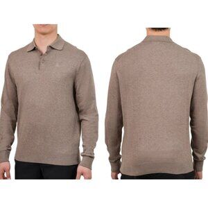 Benetton Polo Sweater Men's Small Taupe Cotton Lyocell Knit NWOT